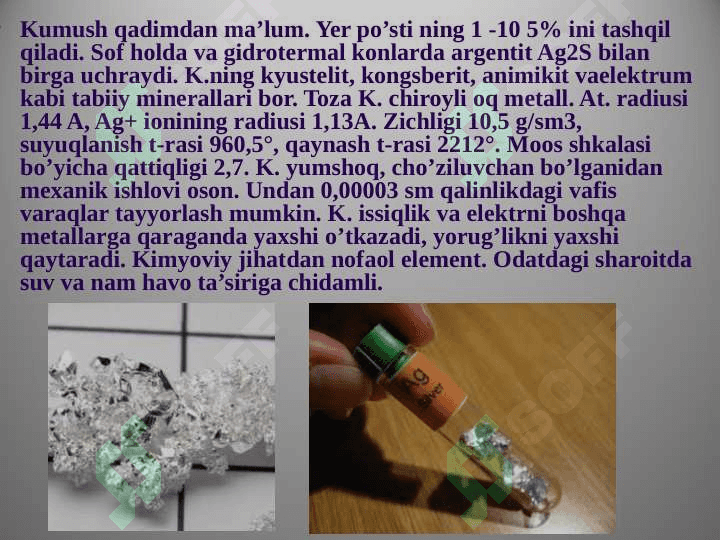 OLTIN VA KUMUSH ELEMENTLARI. 6