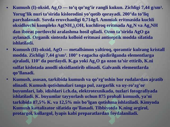 OLTIN VA KUMUSH ELEMENTLARI. 8