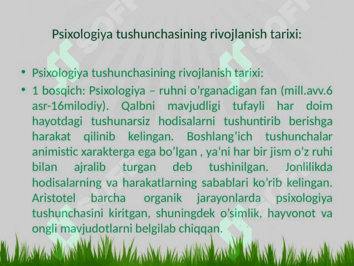 Umumiy psixologiyaning mustaqil fan sifatida vujudga kelishi, uning rivojlanish tarixi va hozirgi holati. 2