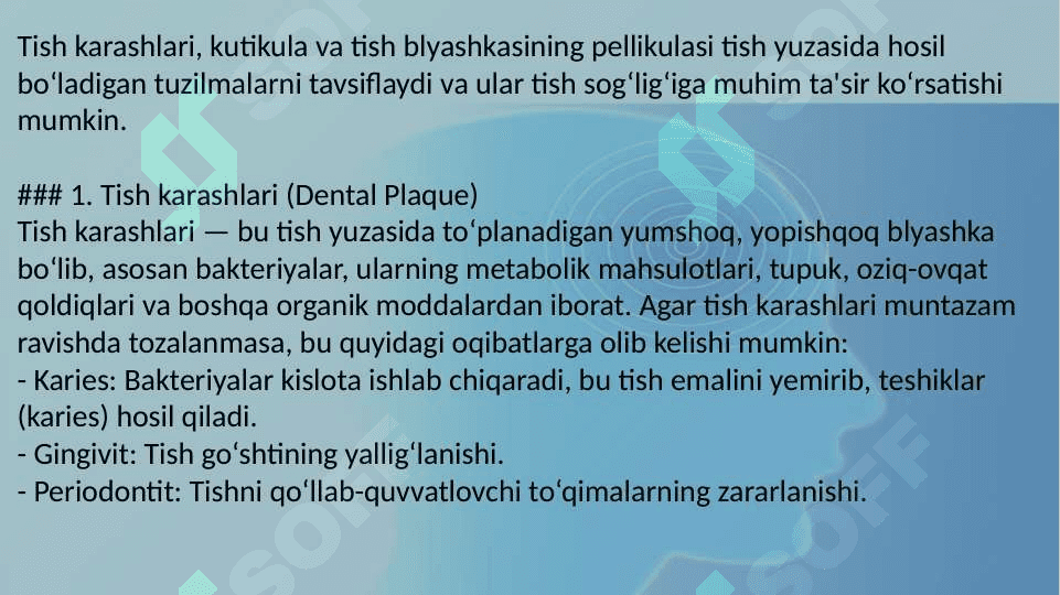 Nekroz. Apoptoz. Nukleoproteidlar, minerallar almashinuvining buzilishining morfologiyasi. Tish karashlari, kutikula, tish blyashkasining pellikulasi, emal va milkning hamda tish toshlarining patomorfologiyasi. Solak tosh kasalligi. Tish emalining kislotali nekrozi 8