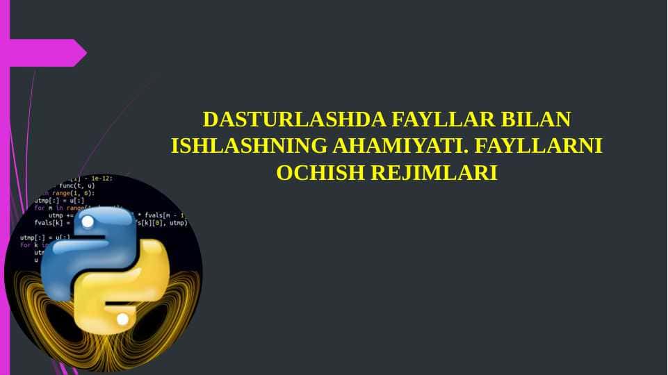 DASTURLASHDA FAYLLAR BILAN ISHLASHNING AHAMIYATI. FAYLLARNI OCHISH REJIMLARI