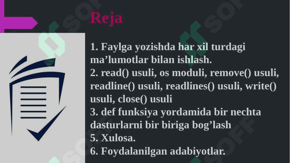 DASTURLASHDA FAYLLAR BILAN ISHLASHNING AHAMIYATI. FAYLLARNI OCHISH REJIMLARI 2