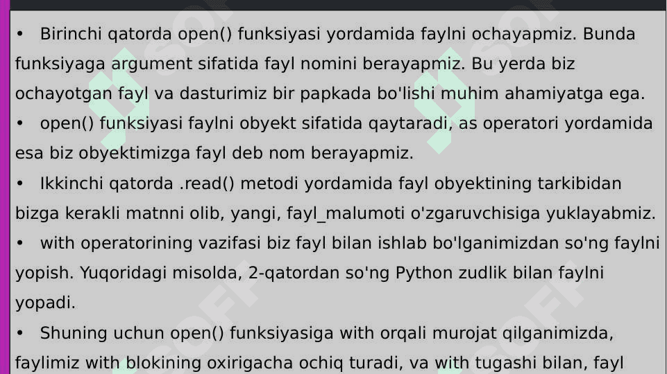 DASTURLASHDA FAYLLAR BILAN ISHLASHNING AHAMIYATI. FAYLLARNI OCHISH REJIMLARI 8