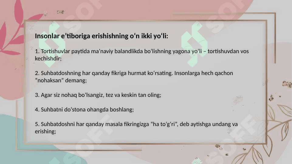 MUOMALA MADANIYATI VA TO`GRI MULOQOT QOIDALARI 3