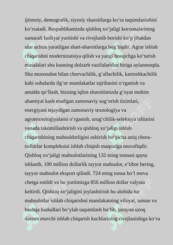 Mustaqillik yillarida qishloq xo'jaligi va sanoat sohasidagi o'zgarishlar 4