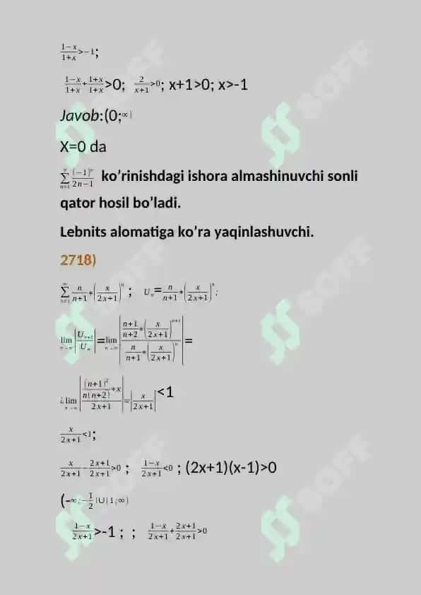 Funksional qatorlarning yaqinlashish sohalari 2