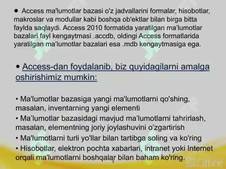 Access dasturining qo’shimcha imkoniyatlari 4