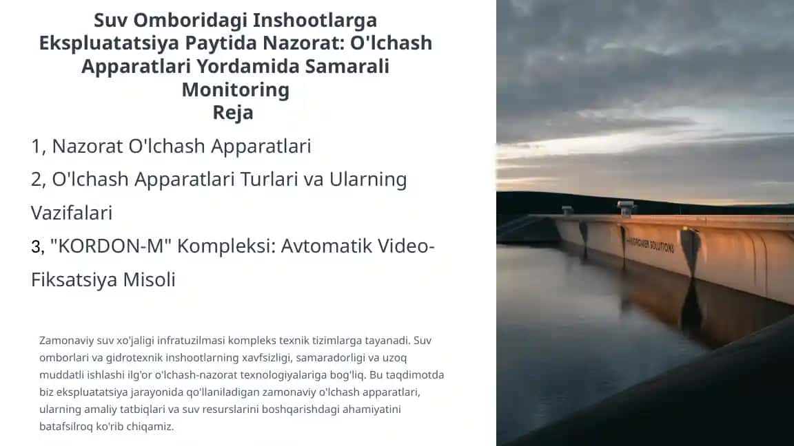 Suv Omboridagi Inshootlarga Ekspluatatsiya Paytida Nazorat: O'lchash Apparatlari Yordamida Samarali Monitoring