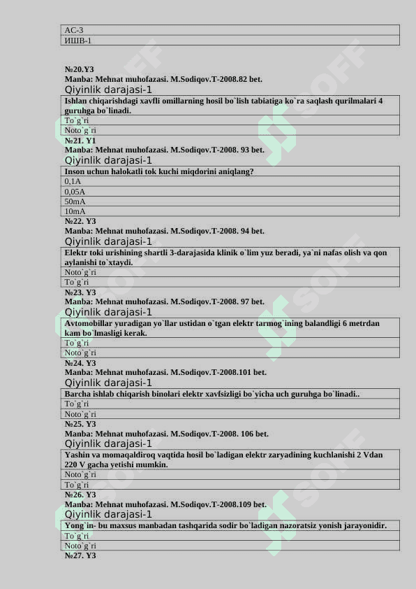 Mehnat muhofazasi va texnika xavfsizligi fanidan (90 ta) test savollari 4