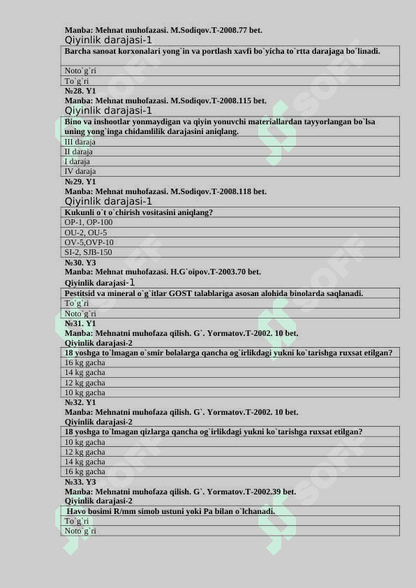 Mehnat muhofazasi va texnika xavfsizligi fanidan (90 ta) test savollari 5
