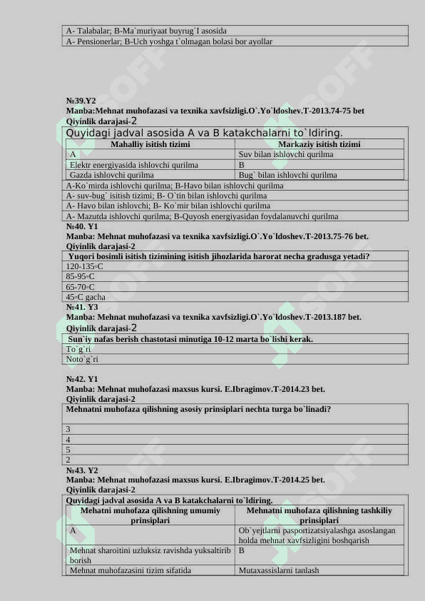 Mehnat muhofazasi va texnika xavfsizligi fanidan (90 ta) test savollari 7
