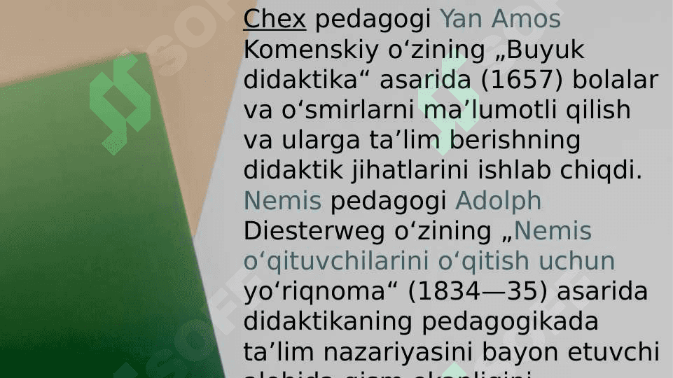Boshlangʻich taʼlim nazariyasi.Didaktika taʼlim nazariyasi sifatida  Didaktikaning paydo boʻlishi va rivojlanishi 4