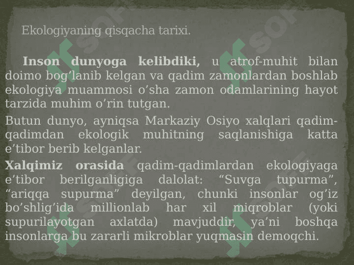 EKOLOGIYANING BOSH VAZIFASI 2