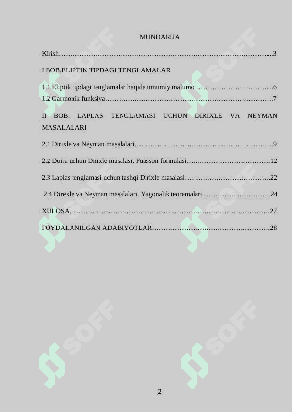 Laplas tenglamasi uchun Dirixle va Neyman masalalari 2