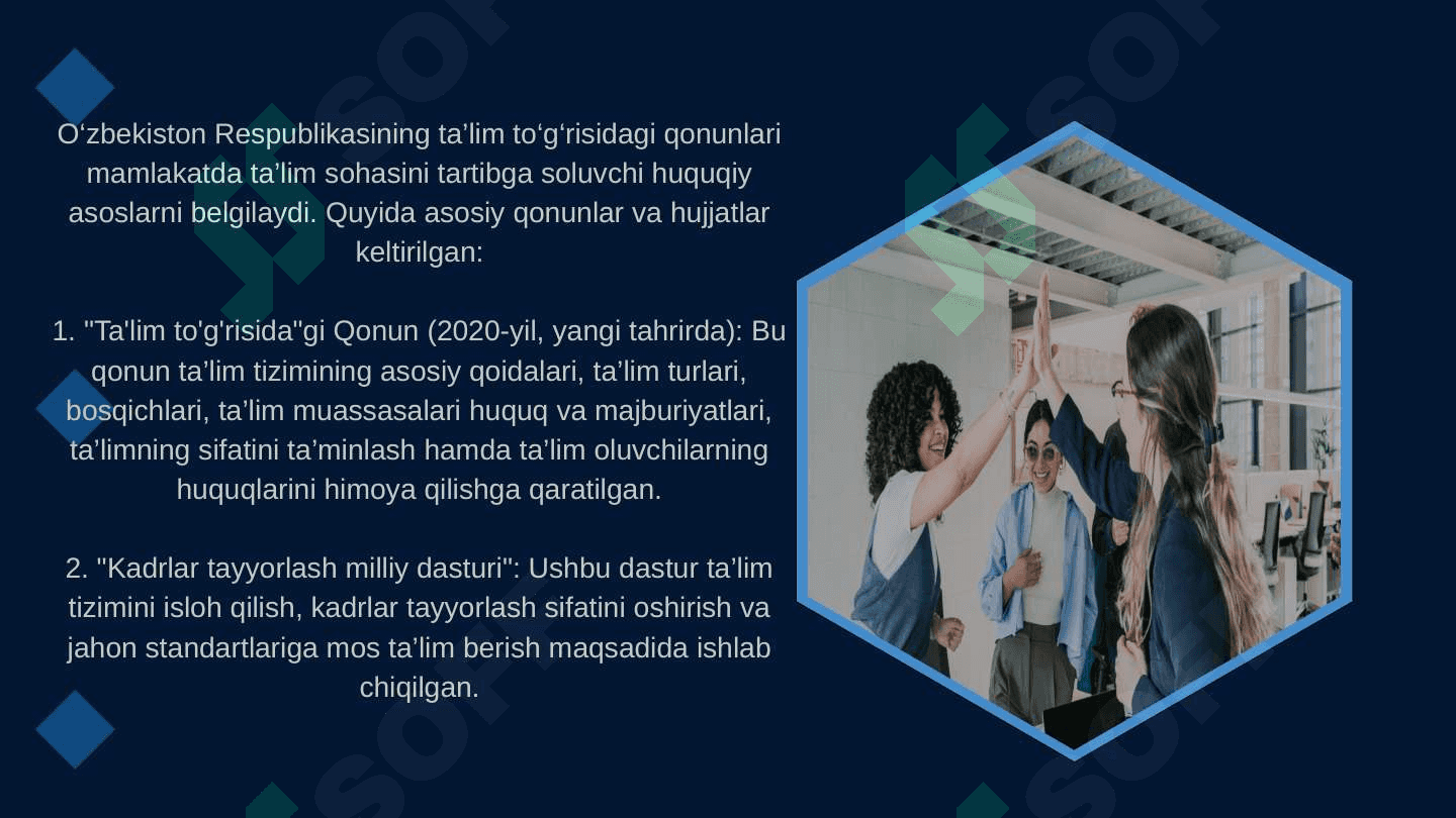 O`zbekiston Respublikasining Ta`lim togrisidagi qonuni” va uning mohiyati. 2