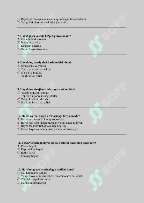 hayol mavzusiga 15 ta test javoblari bilan 2