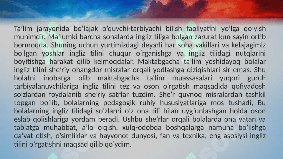 INGLIZ TILIDA SHE’RLARNI O’RGATISH ISHLANMA LOYIHASI 3
