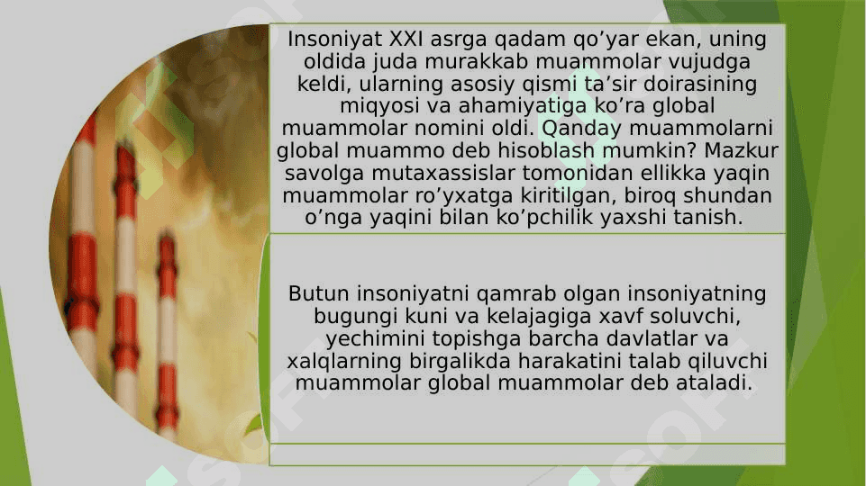 Insoniyat istiqboli va global muammolari mavzusida taqdimot 3