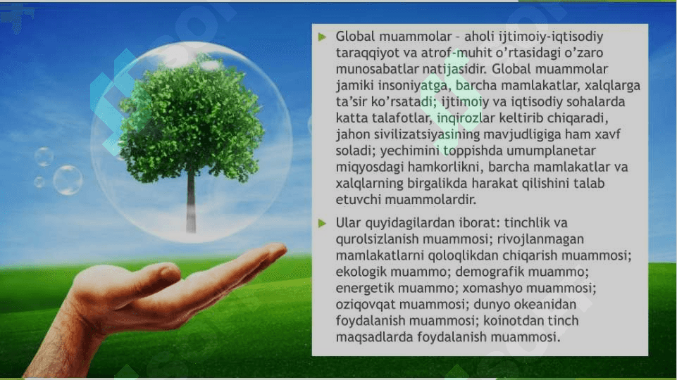 Insoniyat istiqboli va global muammolari mavzusida taqdimot 4