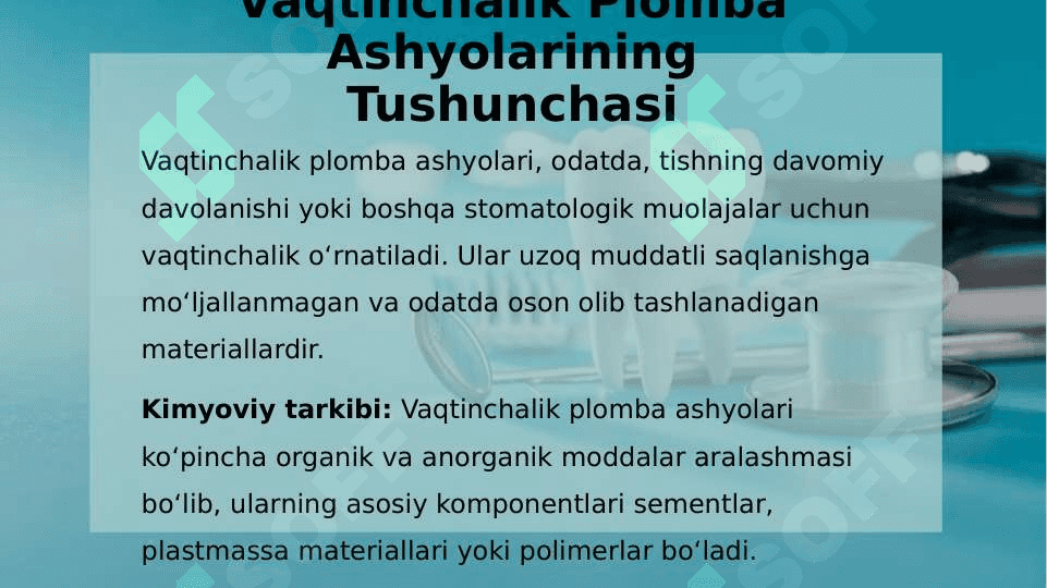 Plomba Ashyolari Tasnifi. Vaqtinchalik Plomba Ashyolari Bog'lov Materiallari 4