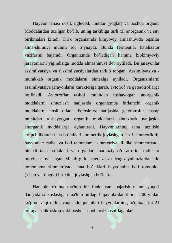 : “Hayvon organizmi hujayra va to`qimalarining tuzilishi va rivojlanish shartlari” 4