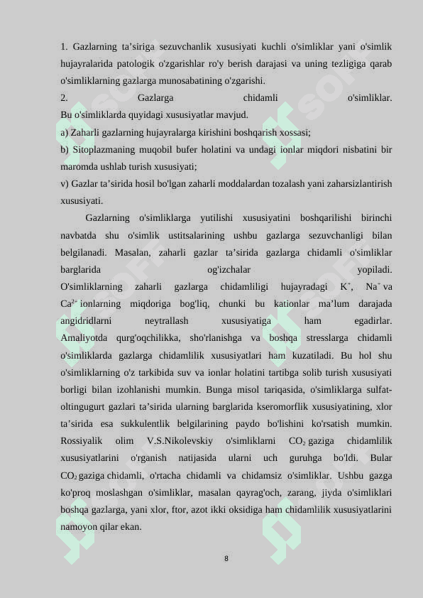 O’simliklarning gazlarga chidamliligi 8