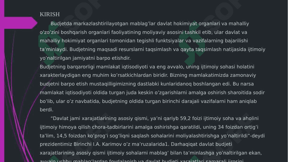 O’zbekiston Respublikasi budjet tizimini isloh qilishning dolzarb muammolari. 2