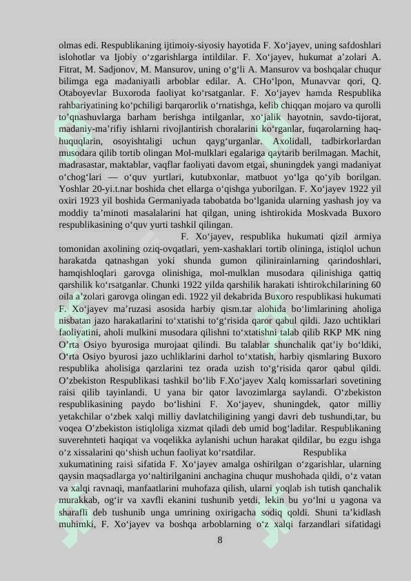 FAYZULLA XO’JAYEV HAYOTI VA FAOLIYATI HAQIDAGI YANGI MULOHAZALAR 8