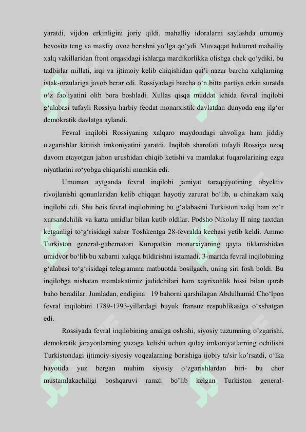 Turk istonda ikk i hokimiyatc hilik va s ho’ro lar hukmron lig in ing o’ rnatilish i 7