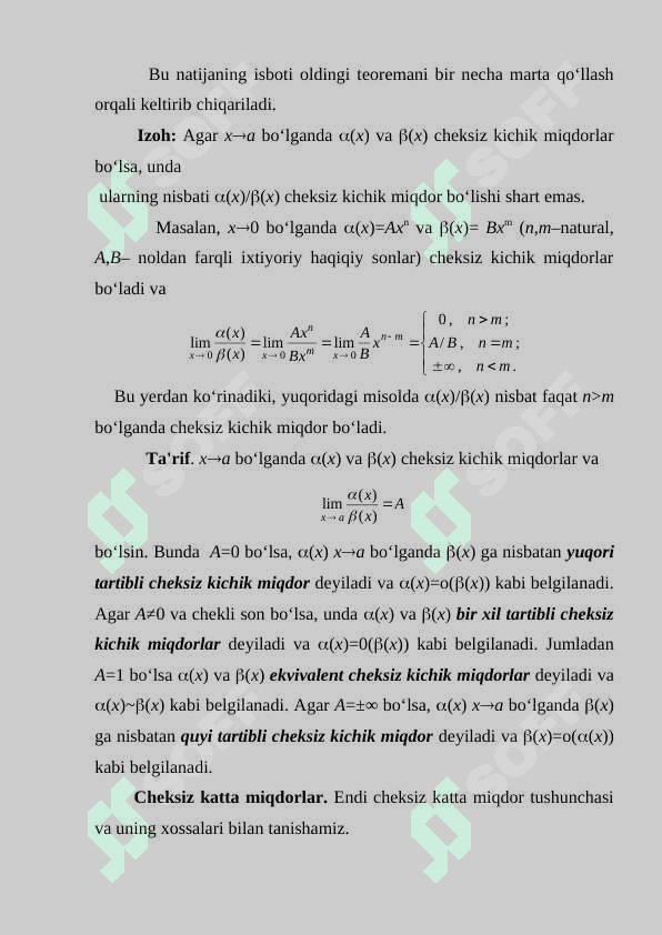 CHEKSIZ KICHIK MIQDORLARNI TAQQOSLASH.EKVIVALENT CHEKSIZ KICHIK MIQDORLAR LIMITLARNI HISOBLASHDA ULARDAN FOYDALANISHCHEKSIZ 3