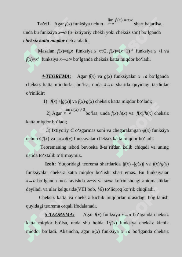 CHEKSIZ KICHIK MIQDORLARNI TAQQOSLASH.EKVIVALENT CHEKSIZ KICHIK MIQDORLAR LIMITLARNI HISOBLASHDA ULARDAN FOYDALANISHCHEKSIZ 4