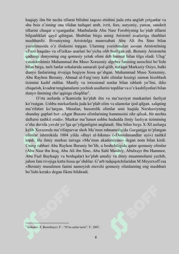 Abu Rayhon Beruniy ilmiy faoliyati va uning O’rta osiyo tarixshunosligiga qo’shgan xissasi 8