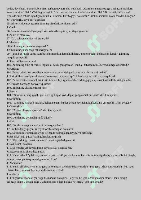 Nur borki soya bor savol javoblar 6