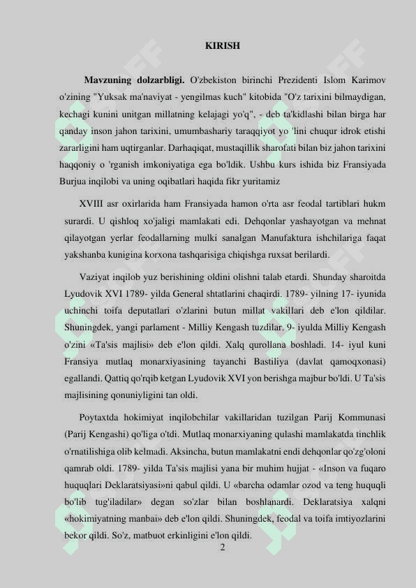 YEVROPADAGI INQILOB HARAKATLARNING FRANSIYA MISOLIDAGI TALQINI 2
