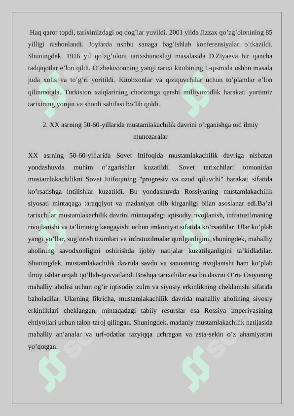 O‘rtа Оsiyo tаriхining mustаmlаkаchilik dаvri mаsаlаsi bоrаsidаgi ilmiy munоzаrаlаr  24 8
