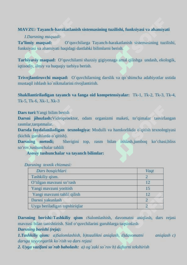 8_sinf_biologiya_Tayanch_harakatlanish_sistemasining_tuzilishi dars ishlanma 2