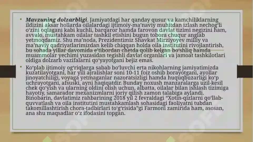 Oila kodeksi: Mazmun va mohiyati 2