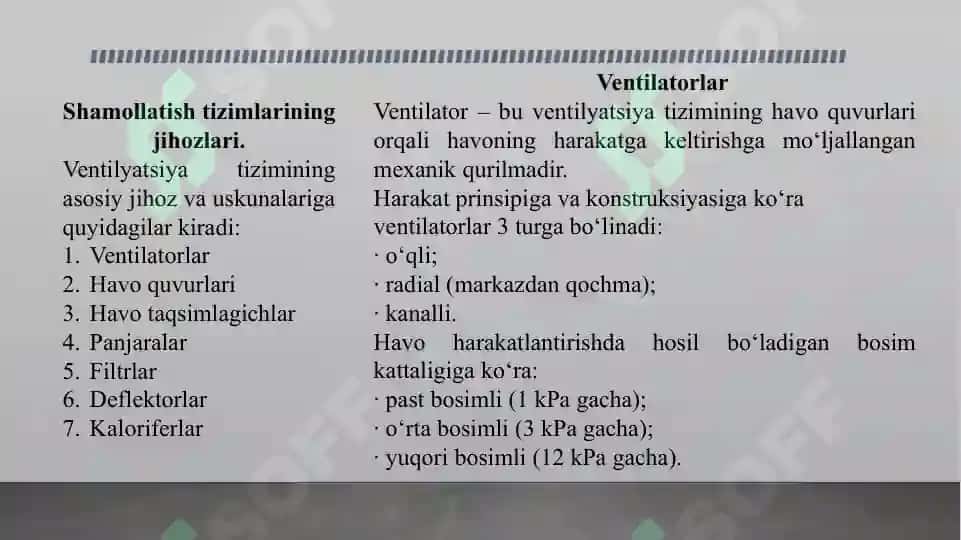 Shamollatish tizimlari va uskunalari 2