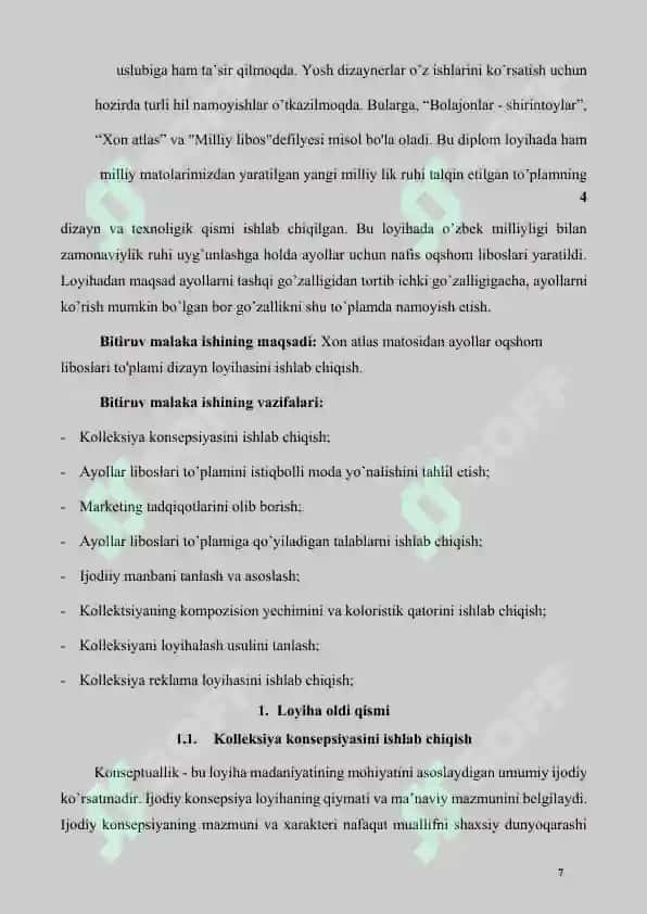 Atlas matosidan ayollar ko’ylagi seriyasini tayyorlash texnologik jarayonini ishlab chiqish 7