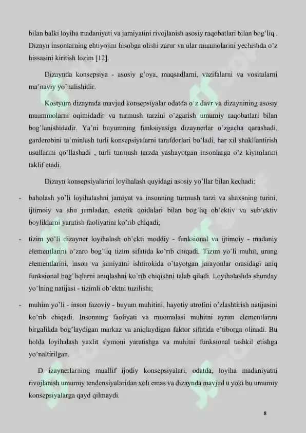 Atlas matosidan ayollar ko’ylagi seriyasini tayyorlash texnologik jarayonini ishlab chiqish 8
