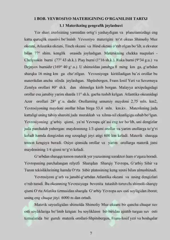YEVROSIYO MATERIGI SHAKILLANISHI TARIXI GEOLOGIK TUZILISHI TEKTONIKASI RELYEFI VA FOYDALI QAZILMALARI 6