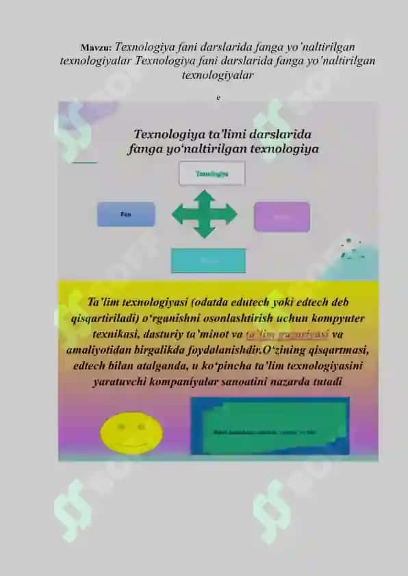 Texnologiya fani darslarida fanga yo’naltirilgan texnologiyalar Texnologiya fani darslarida fanga yo’naltirilgan texnologiyalar 2