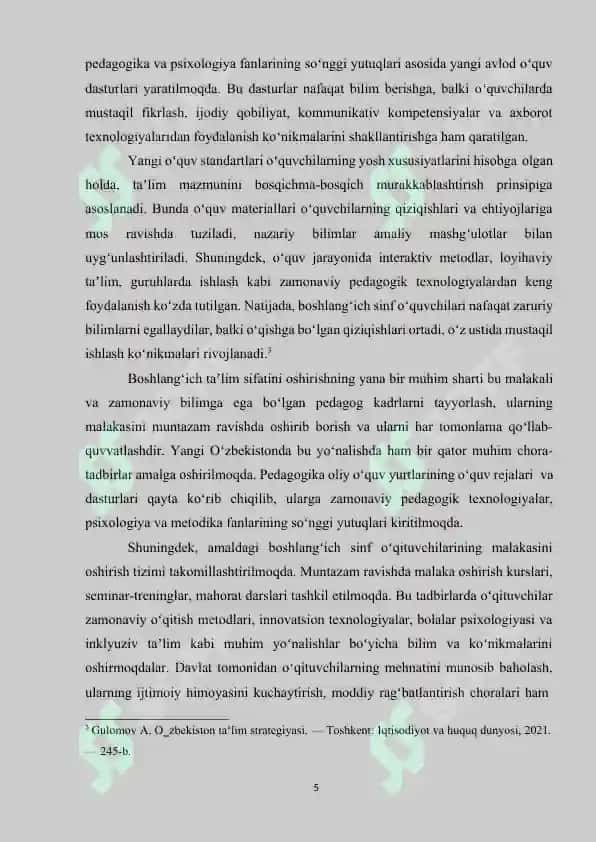 YANGI O’ZBEKISTONNING BOSHLANG’ICH TA’LIM BORASIDAGI RIVOJLANGAN DAVLATLAR BILAN HAMKORLIKLARI 5