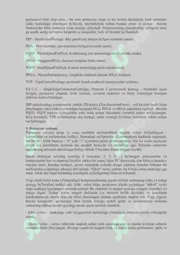 Hozirda ishlab chiqarilayotgan shaxsiy kompyuterlarning Protsessorlari va ularning xususi 3