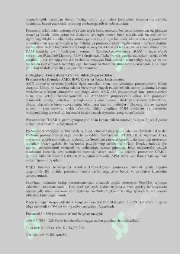 Hozirda ishlab chiqarilayotgan shaxsiy kompyuterlarning Protsessorlari va ularning xususi 4