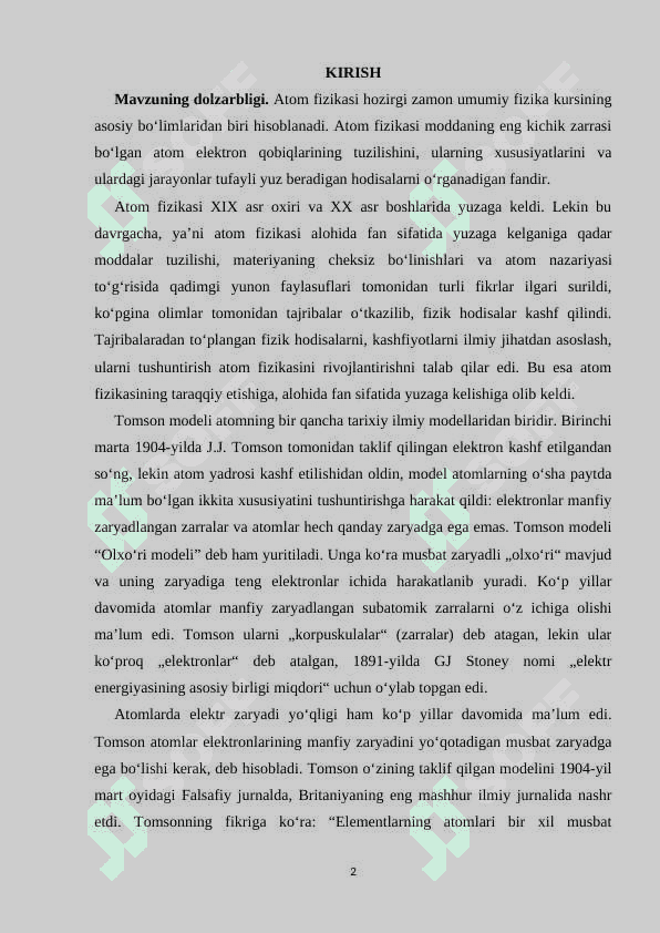 Atom tuzilishi va uning modellari 2