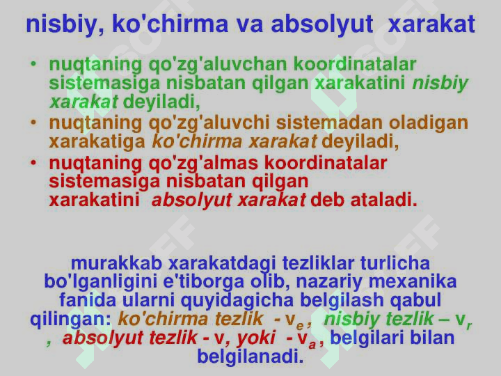 Nuqtаning murаkkаb hаrаkаti. nisbiy,  ko'chirmа vа аbsоlyut hаrаkаtlаr. 3