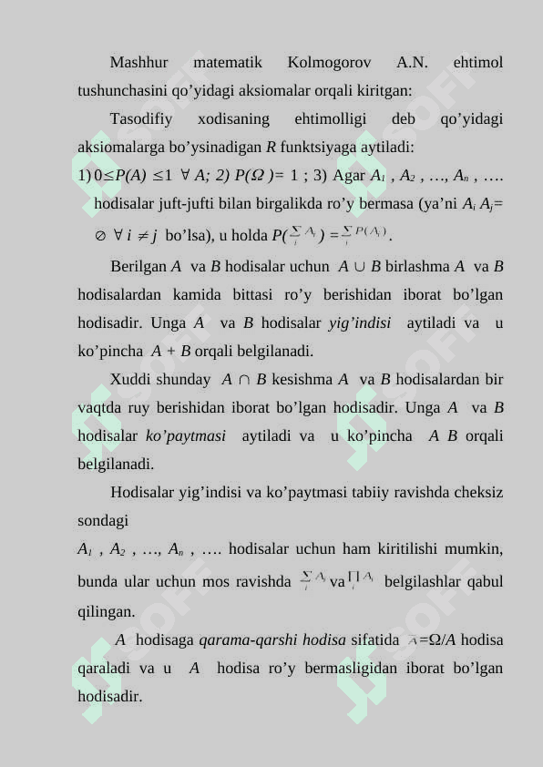 EHTIMOLLAR NAZARIYASI VA MATEMATIK STATISTIKA ELEMENTLARI.EHTIMOLLIK XOSSALARI.KOMBINATORIKANING ASOSIY FORMULALAR 4