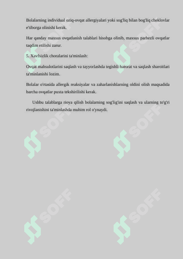 Maktabgacha yoshdagi bolalarni xavfsiz va sifatli ovqatlanishini tashkil etishda  maktabgacha ta'lim tashkilotiga qo`yilgan talablar 2