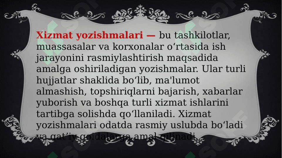 Xizmat yozishmalari slayd 2